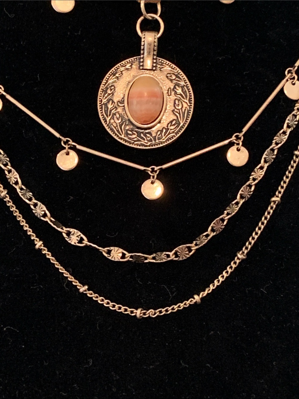 Free People Multi Layer Stone Pendant Gold Necklace - Picture 3 of 7